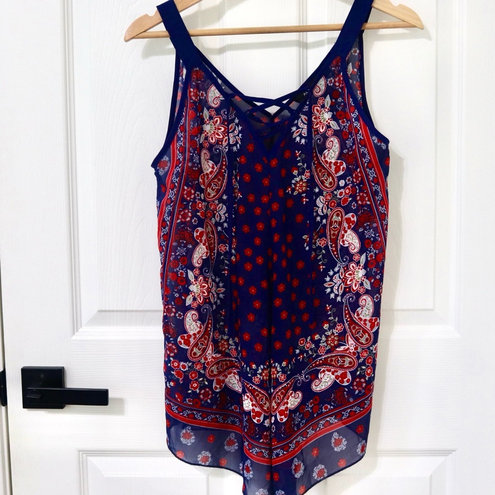Bandanna Print Navy and Red Sleeveless Top, Fourth of July Americana western